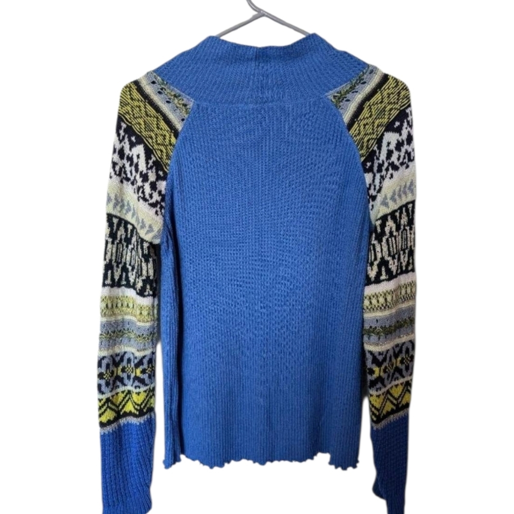 FREE PEOPLE Prism Sky Sweater | Blue Bell Combo, Mock Neck, Long Sleeve Top, S